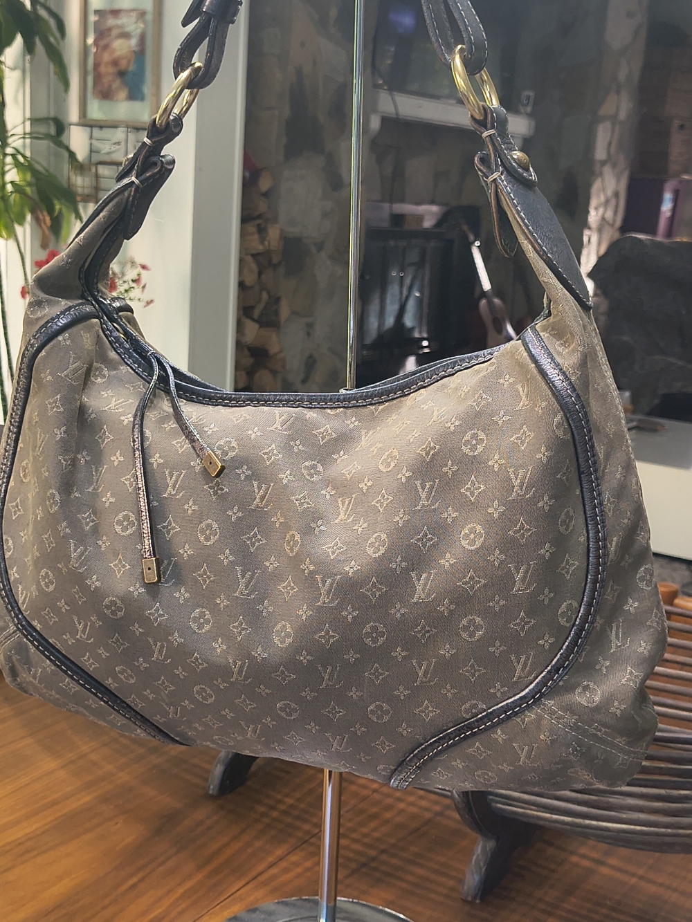 Louis Vuitton Grey Denim Hobo Shoulder Bag
